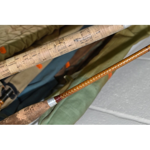 428 - A GROUP OF FIVE FISHING RODS, comprising two vintage 12ft split cane salmon fly rod 'The Perfect'  m... 