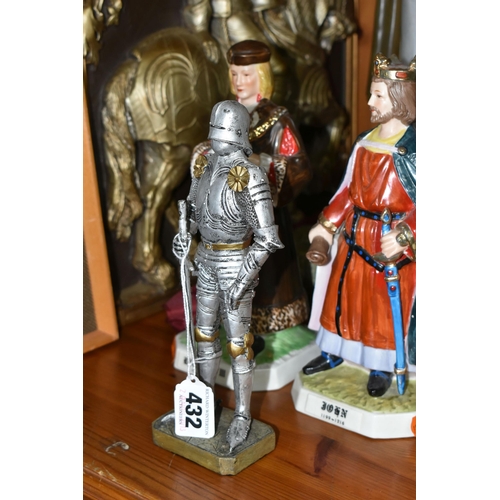 432 - A COLLECTION OF KNIGHTS IN ARMOUR, comprising two Alfretta porcelain figures Richard III and King Jo... 