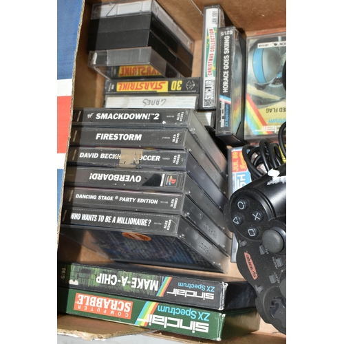 440 - TWO BOXES CONTAINING A SONY PLAYSTATION, two controllers and assorted games, two Sega/Mega Drive mac... 