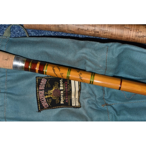 457 - A GROUP OF THREE VINTAGE FOSTER BROTHERS FISHING RODS, comprising a Foster Brothers  10   split cane... 