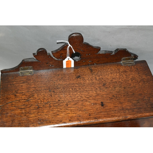 477 - A SMALL GROUP OF 19TH AND 20TH CENTURY TREEN, ETC, comprising a late Georgian oak candle box with fr... 