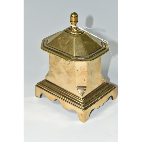 478 - A BELL METAL TOBACCO BOX AND COVER, of architectural form, on bracket feet, width 12.5cm x depth 10c... 