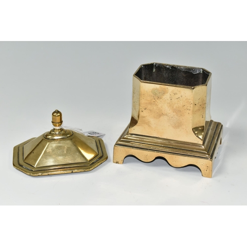 478 - A BELL METAL TOBACCO BOX AND COVER, of architectural form, on bracket feet, width 12.5cm x depth 10c... 