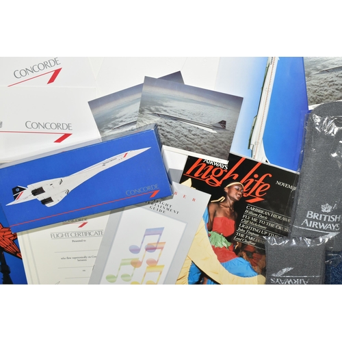 486 - CONCORDE MEMORABILIA, a box containing a grey plastic Concorde wallet containing two uninscribed Fli... 