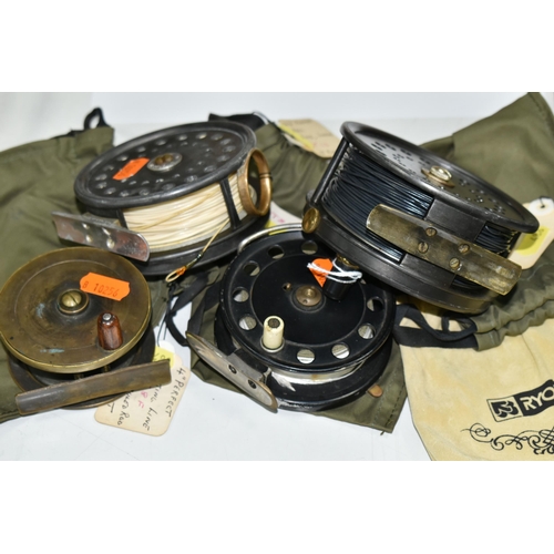 488 - TWO FOSTERS OF ASHBOURNE FLY FISHING REELS AND TWO OTHER UNMARKED REELS, the Fosters reels in 4'' an... 