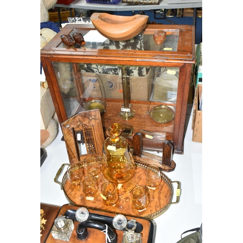 489 - A CASED SET OF BAIRD & TATLOCK SCIENTIFIC SCALES, AN OLIVEWOOD FRET CUT PHOTOGRAPH FRAME, A LATE VIC... 