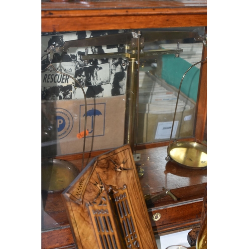 489 - A CASED SET OF BAIRD & TATLOCK SCIENTIFIC SCALES, AN OLIVEWOOD FRET CUT PHOTOGRAPH FRAME, A LATE VIC... 