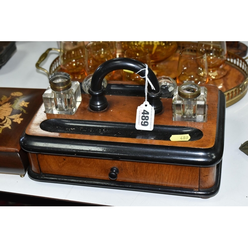 489 - A CASED SET OF BAIRD & TATLOCK SCIENTIFIC SCALES, AN OLIVEWOOD FRET CUT PHOTOGRAPH FRAME, A LATE VIC... 