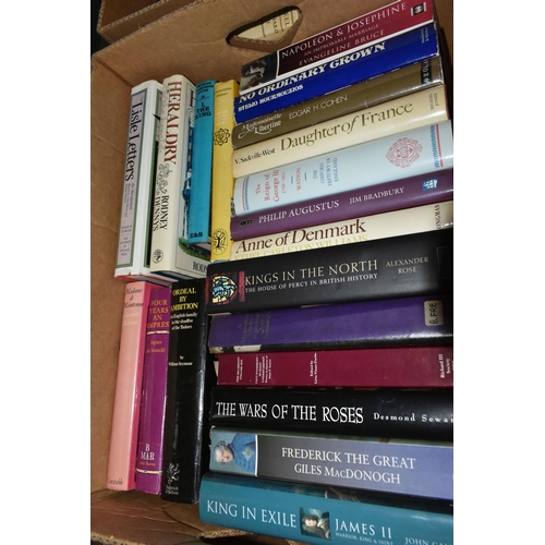 512 - SIX BOXES OF BOOKS containing approximately 140 Historical titles in hardback and paperback formats,... 