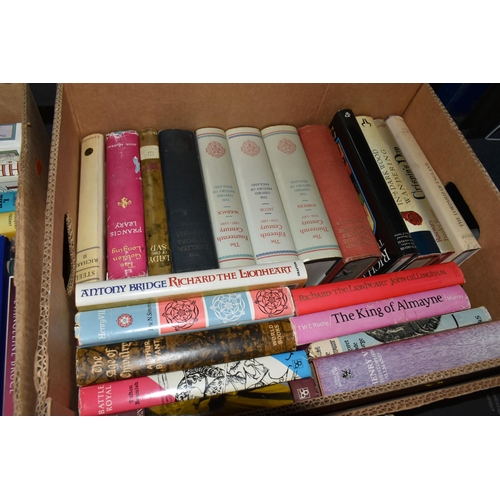 512 - SIX BOXES OF BOOKS containing approximately 140 Historical titles in hardback and paperback formats,... 