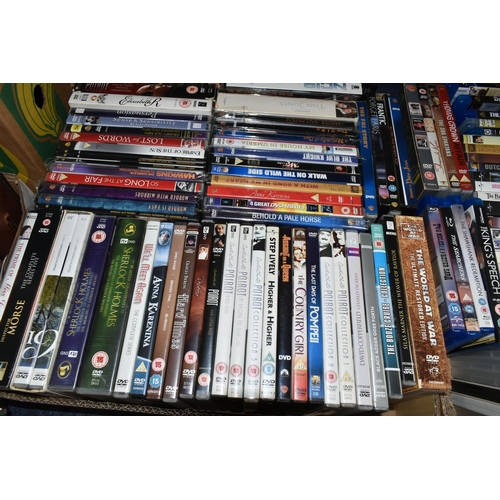 514 - SIX BOXES OF DVDS containing over 320 miscellaneous Film and TV titles including box sets