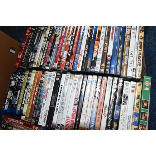 514 - SIX BOXES OF DVDS containing over 320 miscellaneous Film and TV titles including box sets