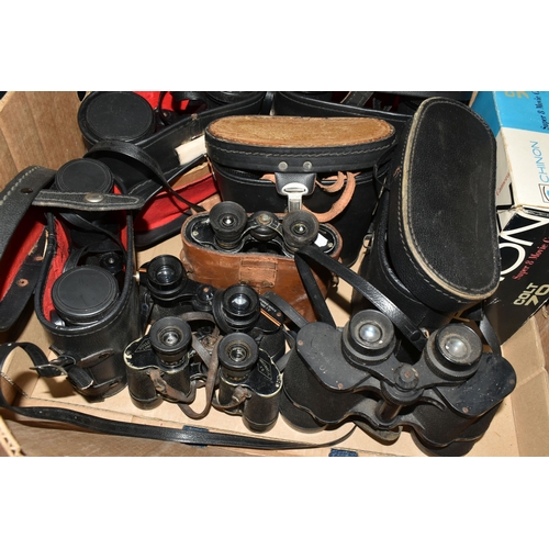 515 - TWO BOXES OF CAMERAS AND BINOCULARS, to include a Canon PowerShot A710 IS digital camera, two Olympu... 