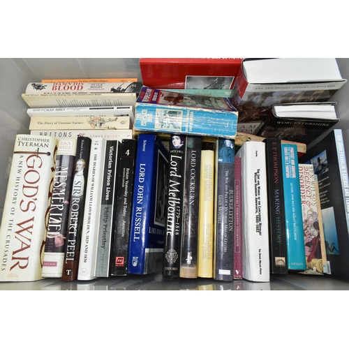 516 - SIX BOXES OF BOOKS containing over 120 miscellaneous titles in hardback and paperback formats, mostl... 