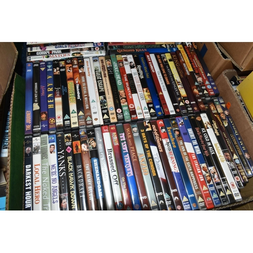 518 - SIX BOXES OF DVDS containing over 310 miscellaneous Film and TV titles including box sets