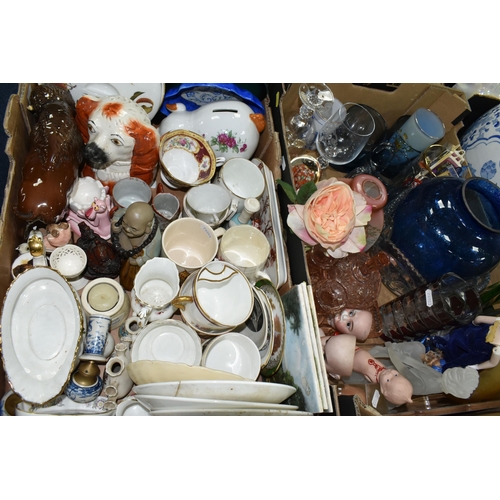 519 - THREE BOXES OF CERAMICS, GLASS WARES AND SUNDRY ITEMS, to include advertising ashtrays and decanters... 