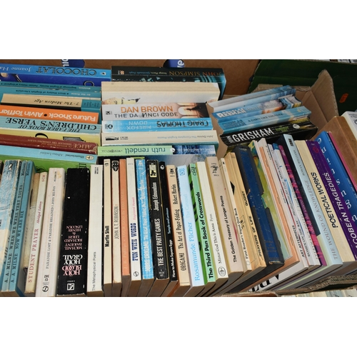 521 - FIVE BOXES OF BOOKS containing over 200 miscellaneous titles in paperback format, subjects include m... 