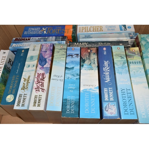 521 - FIVE BOXES OF BOOKS containing over 200 miscellaneous titles in paperback format, subjects include m... 