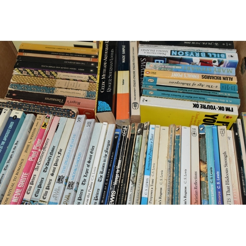 521 - FIVE BOXES OF BOOKS containing over 200 miscellaneous titles in paperback format, subjects include m... 