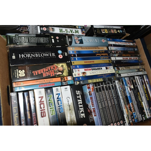 525 - FIVE BOXES OF DVDS, to include classic films, modern feature films, and tv box sets, box sets includ... 