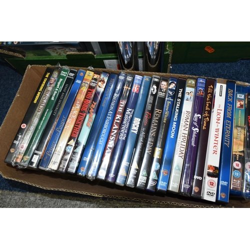 525 - FIVE BOXES OF DVDS, to include classic films, modern feature films, and tv box sets, box sets includ... 