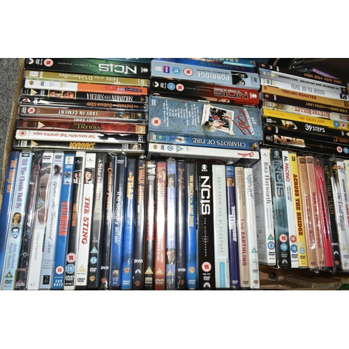 525 - FIVE BOXES OF DVDS, to include classic films, modern feature films, and tv box sets, box sets includ... 