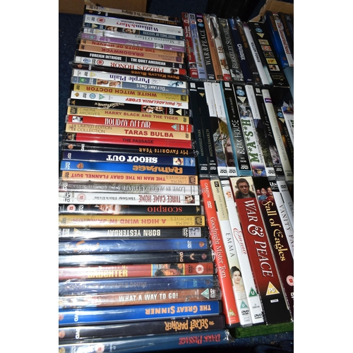 525 - FIVE BOXES OF DVDS, to include classic films, modern feature films, and tv box sets, box sets includ... 