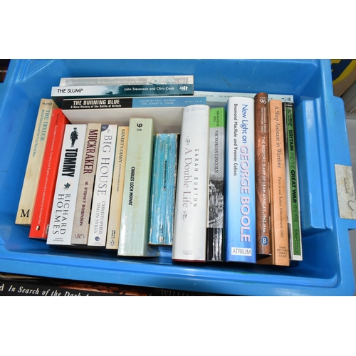 527 - SIX BOXES OF BOOKS containing over 150 miscellaneous titles in hardback and paperback formats, mostl... 