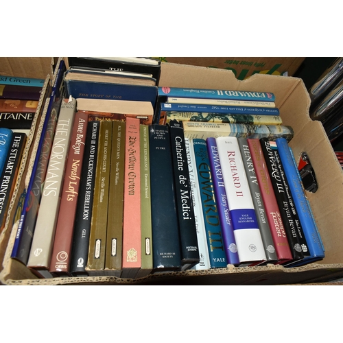 528 - SIX BOXES OF BOOKS containing over 150 miscellaneous titles in hardback and paperback formats, mostl... 