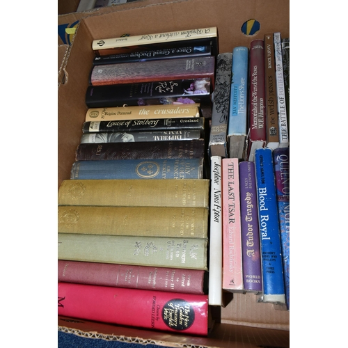 528 - SIX BOXES OF BOOKS containing over 150 miscellaneous titles in hardback and paperback formats, mostl... 