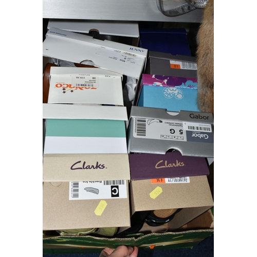 534 - FOUR BOXES OF LADIES' SHOES AND ACCESSORIES, to include twelve boxed pairs of shoes and boots, maker... 