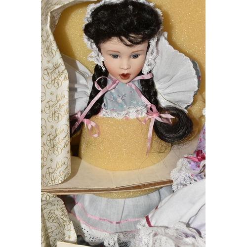 558 - ONE BOX OF COLLECTABLE PORCELAIN DOLLS, Franklin Heirloom dolls with boxes and certificates, six dol... 