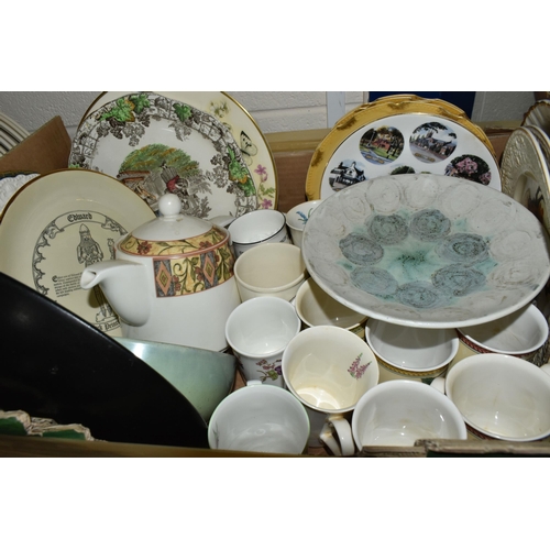 566 - SIX BOXES OF TEA AND DINNER WARES ETC, to include green Denby Stoneware, Stanley rose pattern tea wa... 