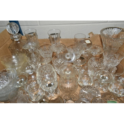 570 - FOUR BOXES AND LOOSE ASSORTED GLASS WARES ETC, to include vintage Babycham glasses, vintage champagn... 