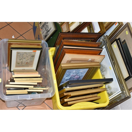 594 - THREE BOXES AND LOOSE DECORATIVE PICTURES AND PRINTS ETC, to include two dry point etchings depictin... 