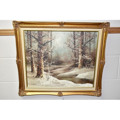 595 - A SMALL QUANTITY OF PAINTINGS AND PRINTS, to include a late 20th century winter landscape signed Mor... 