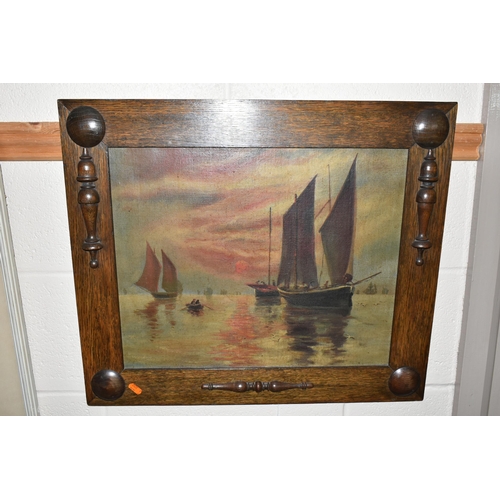 599 - AN EARLY 20TH CENTURY MARITIME SCENE, depicting working boats and a tender at sunset, no visible sig... 