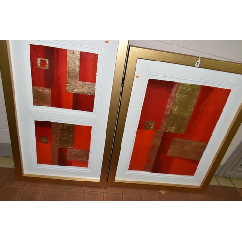 601 - LINDA CHARLES (BRITISH 1969) TWO ABSTRACT STUDIES, the first is a single work in reds and gold, sign... 