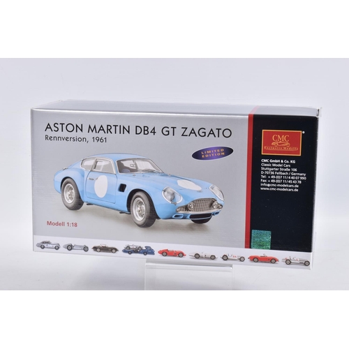 19 - A BOXED LIMITED EDITION CMC ASTON MARTIN DB4 GT ZAGATO RENNVERSION 1961 1:18 SCALE DIECAST MODEL VEH... 