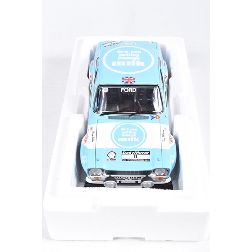 20 - A BOXED MINICHAMPS FORD ESCORT I RS 1600 RAC RALLY 1973 1:18 DIECAST MODEL VEHICLE, numbered 100 738... 