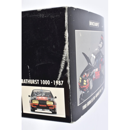 21 - A BOXED MINICHAMPS FORD SIERRA RS 500 SOPER/DIEUDONNE BATHURST 100 1987 1:18 SCALE DIECAST MODEL VEH... 