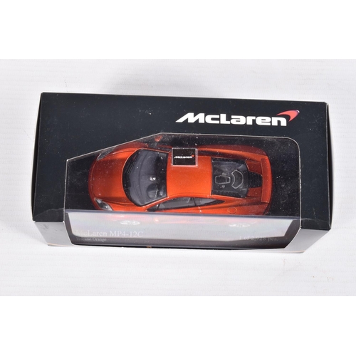 35 - FIVE BOXED MINICHAMPS MCLAREN MODEL CARS 1:43 SCALE, to include, a F1 GTR 4 Le Mans,  Bellm-Blundell... 