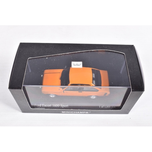 38 - EIGHT BOXED MINICHAMPS VEHICLES 1:43 SCALE, to include a Ford Escort I RS1600, 'AVO-Clubman Red 1970... 