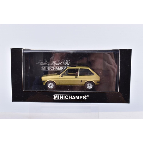 38 - EIGHT BOXED MINICHAMPS VEHICLES 1:43 SCALE, to include a Ford Escort I RS1600, 'AVO-Clubman Red 1970... 