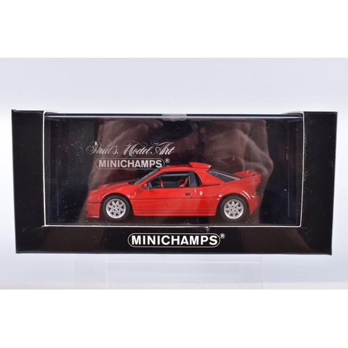 38 - EIGHT BOXED MINICHAMPS VEHICLES 1:43 SCALE, to include a Ford Escort I RS1600, 'AVO-Clubman Red 1970... 