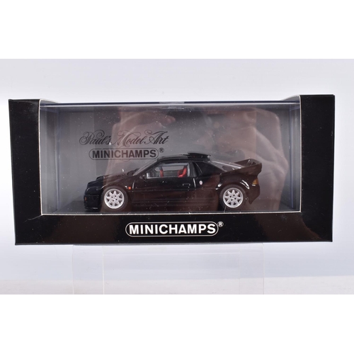 38 - EIGHT BOXED MINICHAMPS VEHICLES 1:43 SCALE, to include a Ford Escort I RS1600, 'AVO-Clubman Red 1970... 