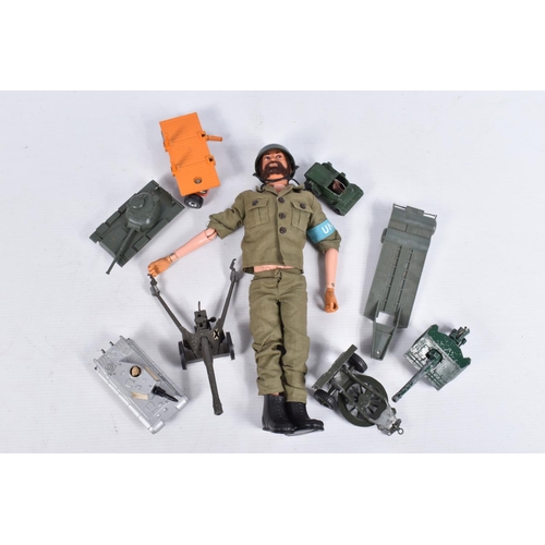 52 - AN UNBOXED PALITOY ACTION MAN, 1970's version with flock hair and beard, 'Eagle Eyes' and gripping h... 