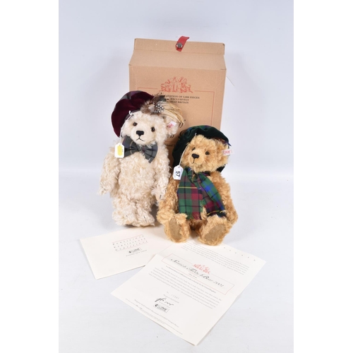 57 - AN UNBOXED STEIFF LIMITED EDITION SCOTTISH TEDDY BEAR 2001, No.654855, white mohair bear, wearing th... 