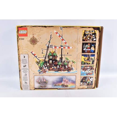 103 - A BOXED LEGO IDEAS 030 PIRATES OF BARACUDA BAY SET, numbered 21322, box has been opened from one end... 