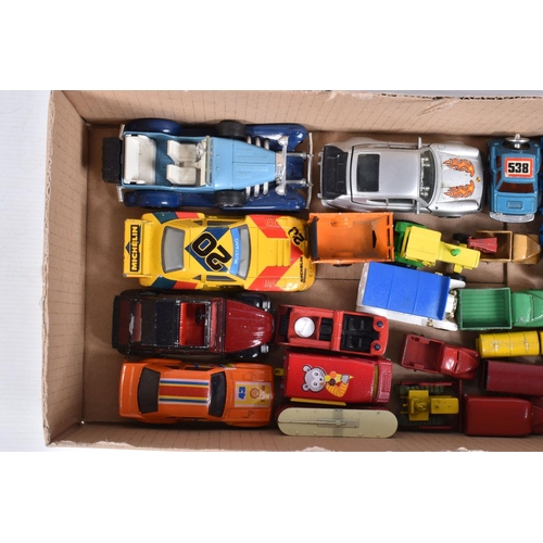 118 - A QUANTITY OF UNBOXED AND ASSORTED PLAYWORN DIECAST AND PLASTIC VEHICLES, to include part boxed Dink... 